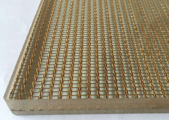 1.5mm Wire Mesh Laminated Glass Decorative Gold Color Brass