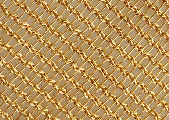 1.5mm Wire Mesh Laminated Glass Decorative Gold Color Brass