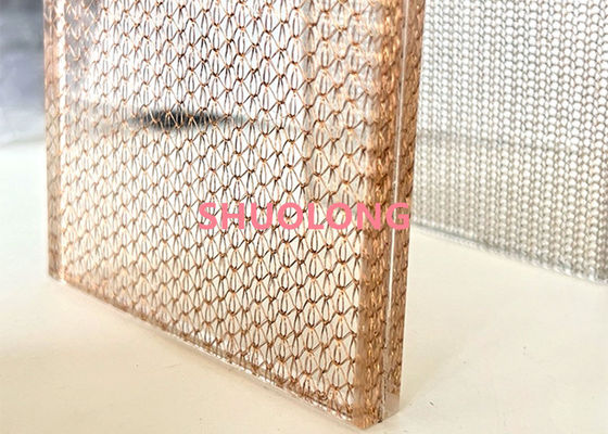 Bronze Glass Laminated Wire Mesh Copper Weave Metal Fabric For Interior Designing