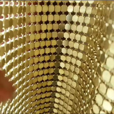 Aluminum Alloy Shimmer Metallic Sequin Chain Link Fabric For Curtain Metal Mesh Fabric