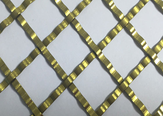 ISO9000 Square Hole Mesh Golden Crimped Metal Cabinet Mesh Antifire