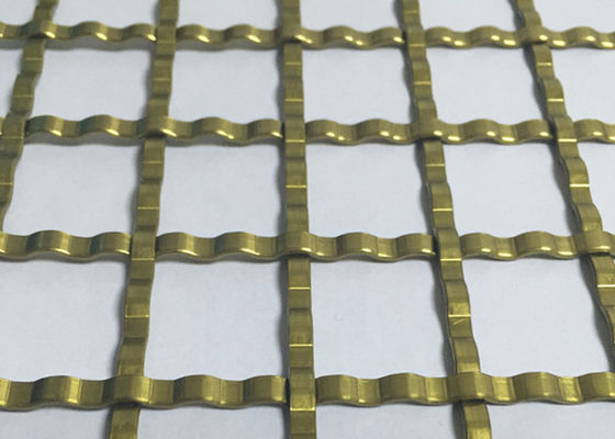 ISO9000 Square Hole Mesh Golden Crimped Metal Cabinet Mesh Antifire