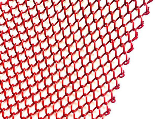 Red 1mm Dia Metal Coil Drapery Stainless Steel Mesh Curtain 2.4kg/M2