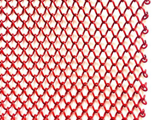 Red 1mm Dia Metal Coil Drapery Stainless Steel Mesh Curtain 2.4kg/M2