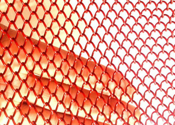 Red 1mm Dia Metal Coil Drapery Stainless Steel Mesh Curtain 2.4kg/M2