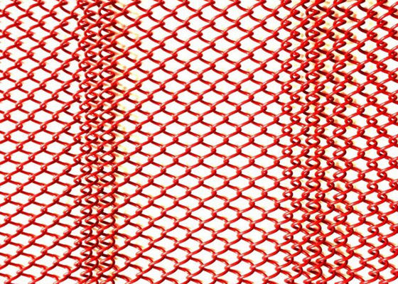 Red 1mm Dia Metal Coil Drapery Stainless Steel Mesh Curtain 2.4kg/M2