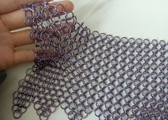 Purple Welded Stainless Steel Ring Mesh Curtain Anticorrosion 2.2kg/M2