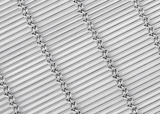 6m X 120m Stainless Steel Architectural Mesh Curtain Natural Color Woven MetalFabric Facade