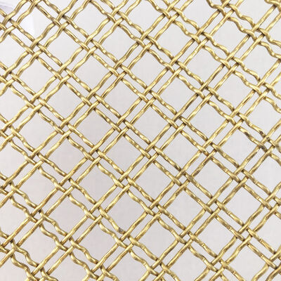 Gold Tone Crimped Wire Architectural Woven Wire Mesh Open Diamond Cells